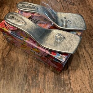 Jeffrey Campbell Silver Clear Strap Square Toe Sandals